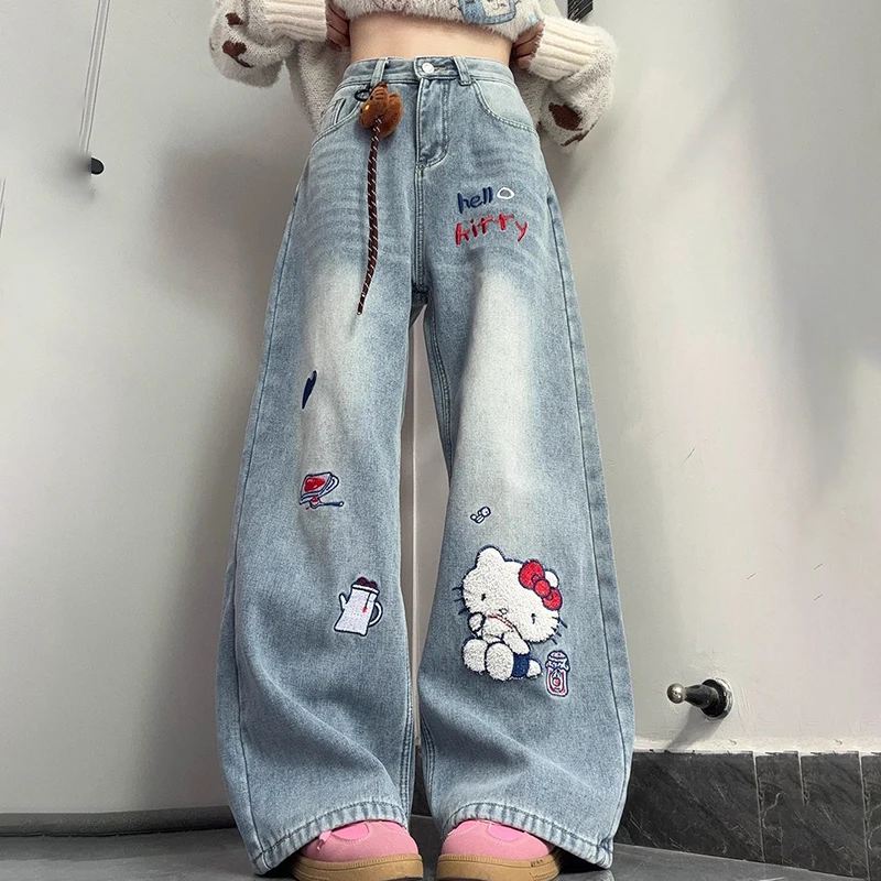 Hello Kitty Girls Jeans Sanrio Anime Kawaii Spring High Waist Trousers Women Japanese Style Embroidery Girls Student Loose Pants
Hello Kitty Girls Jeans Sanrio Anime Kawaii Spring High Waist Trousers Women Japanese Style Embroidery Girls Student Loose Pants
