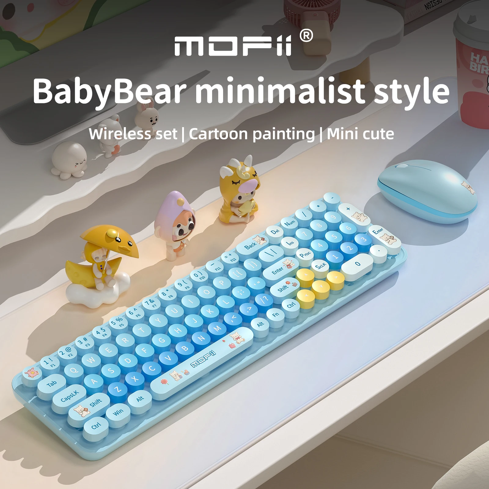 MOFii wireless connected cartoon gradient bear round keycaps design cute computer peripheral Baby Bear keyboard mouse set
MOFii wireless connected cartoon gradient bear round keycaps design cute computer peripheral Baby Bear keyboard mouse set