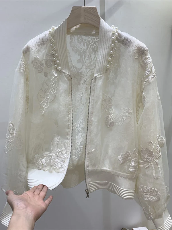 Elegant Short Embroidered Lace Jacket Women's Summer Thin Breathable Sun Protection Fashionable Bead Design Commute Style
Elegant Short Embroidered Lace Jacket Women's Summer Thin Breathable Sun Protection Fashionable Bead Design Commute Style