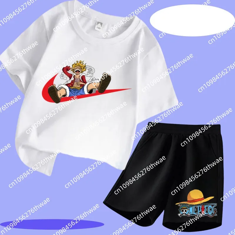 "One Piece" Kids' T-shirt Set with Luffy's Cartoon Print - Boys' and Girls' Sportswear with Comfortable Short Sleeves and Shorts
"One Piece" Kids' T-shirt Set with Luffy's Cartoon Print - Boys' and Girls' Sportswear with Comfortable Short Sleeves and Shorts