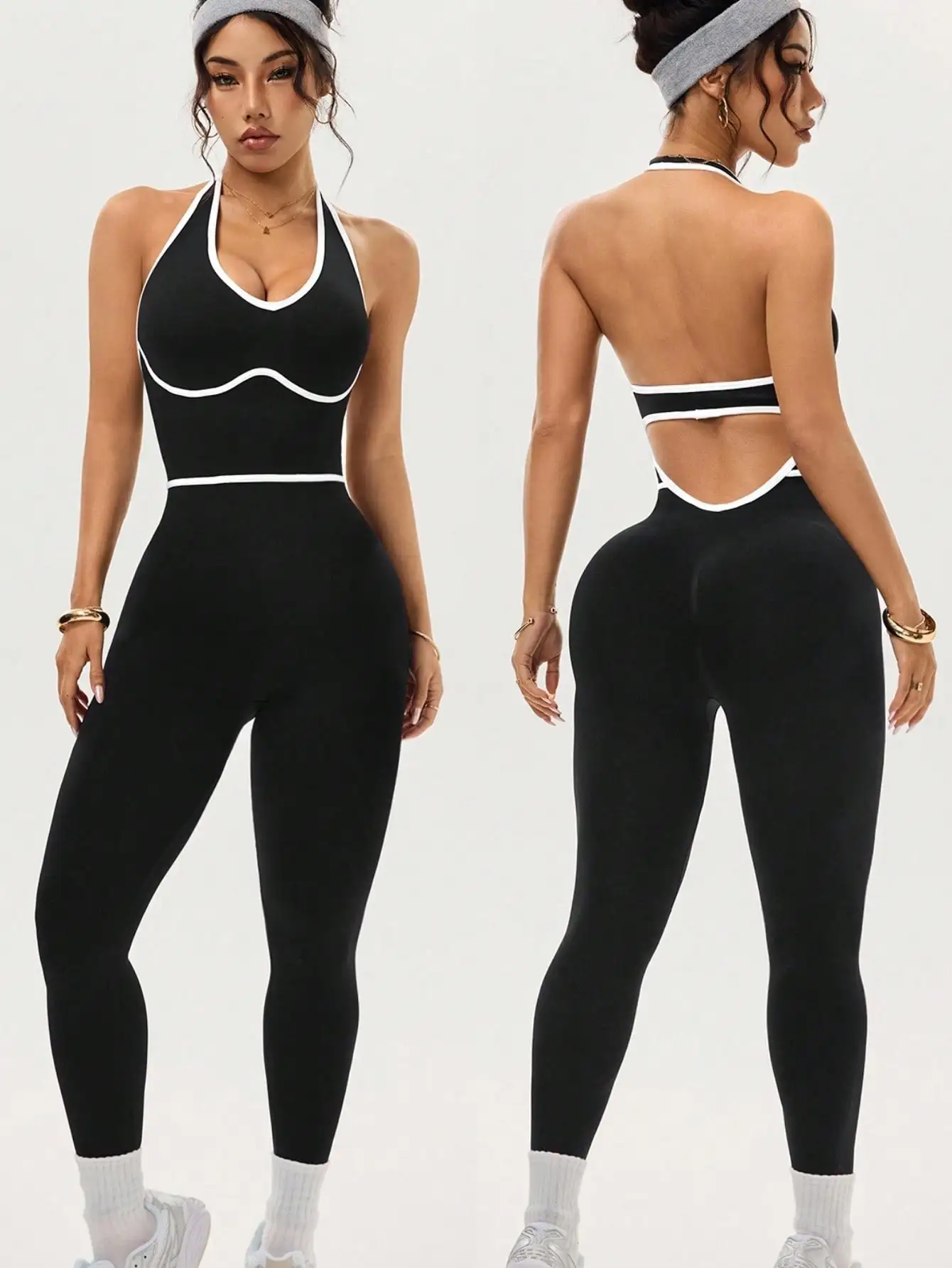 SHEIN Dewbera Contrast Trim Backless Halter Jumpsuit
SHEIN Dewbera Contrast Trim Backless Halter Jumpsuit
