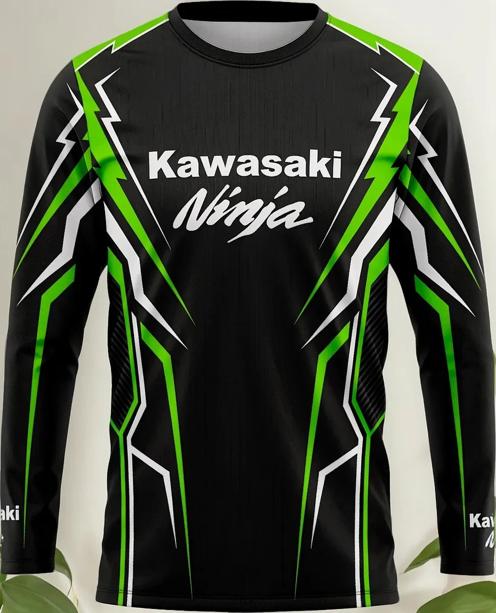 Kawasaki Motorcycle Racing, 3D Long Sleeved Riding, Breathable and Quick Drying,