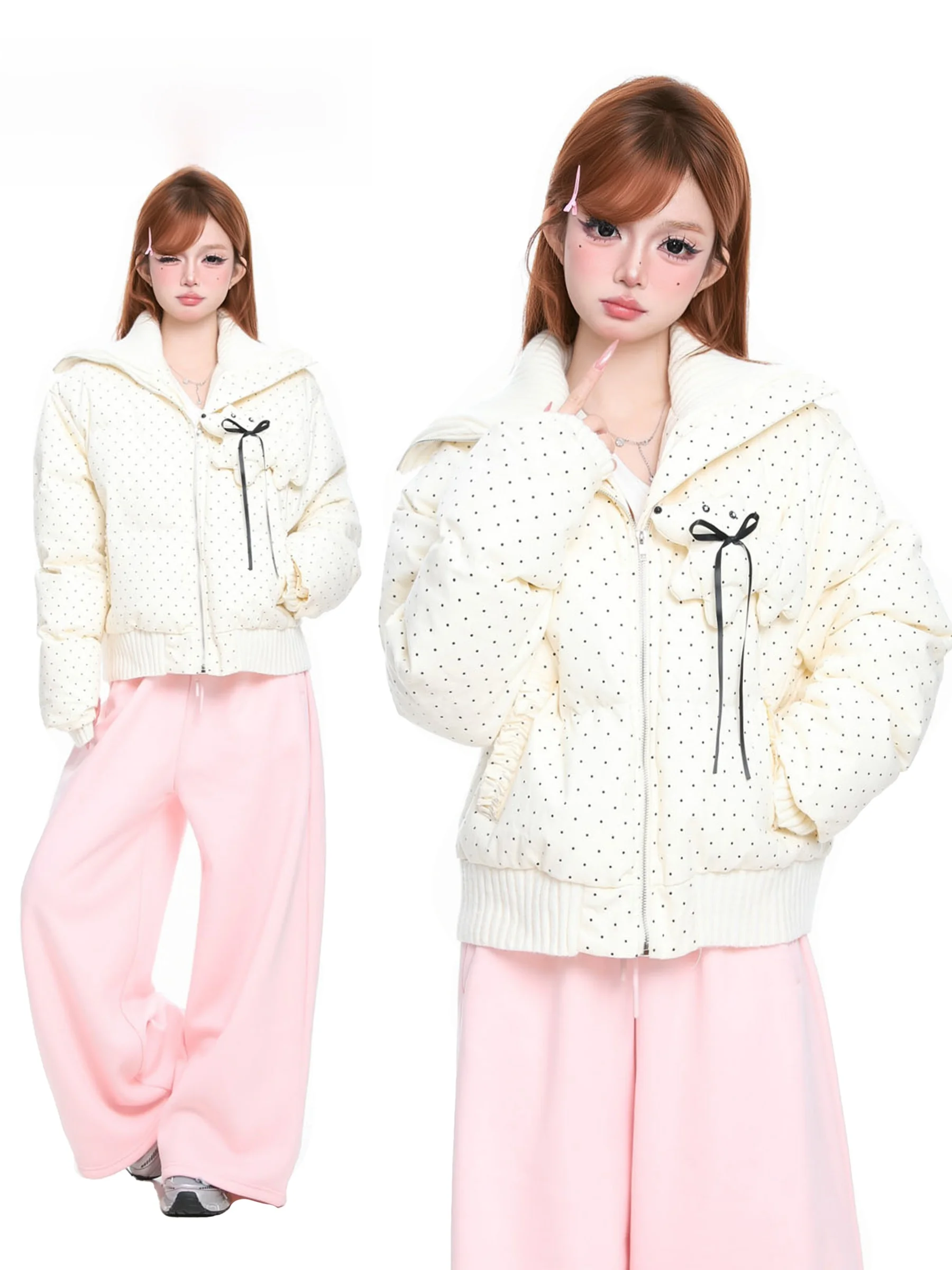 Thickened Cotton Jacket Women's Sweet Polka Dot Print Large Collar Winter Coat Warm Outerwear Short Style Zipper Closure
Thickened Cotton Jacket Women's Sweet Polka Dot Print Large Collar Winter Coat Warm Outerwear Short Style Zipper Closure