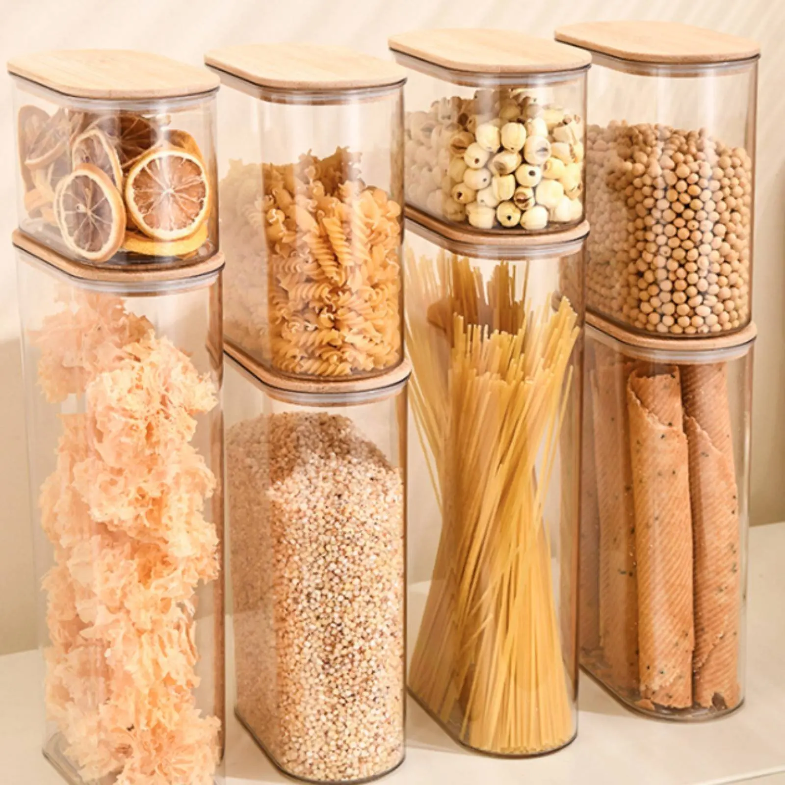 Bamboo Lid Storage Jar Included Airtight Food Storage Container Stackable Pantry Jar for Kitchen Counter
Bamboo Lid Storage Jar Included Airtight Food Storage Container Stackable Pantry Jar for Kitchen Counter