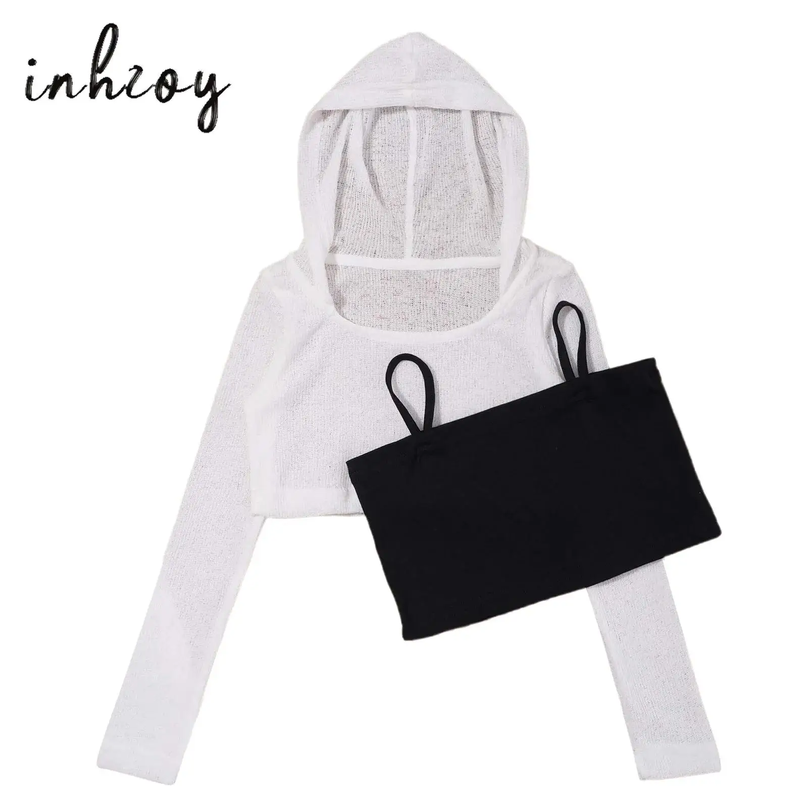 Kids Girls Hip Hop Jazz Dance Outfits 2Pcs Cotton Long Sleeve See-Through Hooded Crop Tops with Spaghetti Straps Camisole Vest
Kids Girls Hip Hop Jazz Dance Outfits 2Pcs Cotton Long Sleeve See-Through Hooded Crop Tops with Spaghetti Straps Camisole Vest