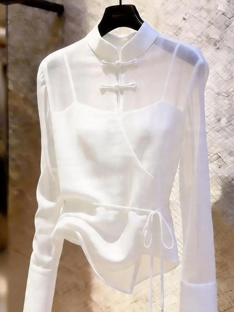 Elegant Chinese Style Shirt Women's Slim Fit Tie Waist Light Maturity Style Top New Summer 2026 Button Stand Collar Long Sleeve
Elegant Chinese Style Shirt Women's Slim Fit Tie Waist Light Maturity Style Top New Summer 2026 Button Stand Collar Long Sleeve