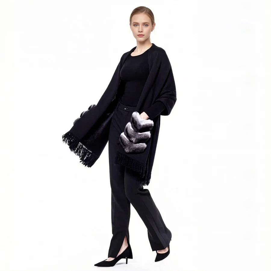 Wool Shawl With Chinchilla Fur Pockets Cashmere Wool Long Coat Fur Cape Wedding High Quality Real Fur Stole For Woman
Wool Shawl With Chinchilla Fur Pockets Cashmere Wool Long Coat Fur Cape Wedding High Quality Real Fur Stole For Woman