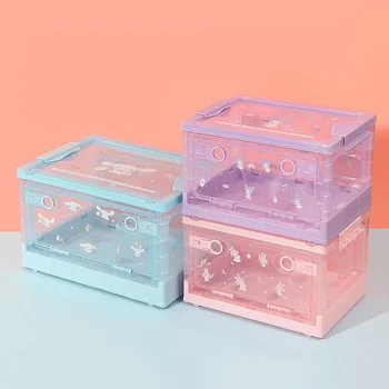 MINISO 산리오 쿠로미 시나모롤 마이 멜로디 보관함, 귀여운 애니메이션 카와이 홈 기숙사 접이식 데스크탑 잡화 상자, 여아 선물