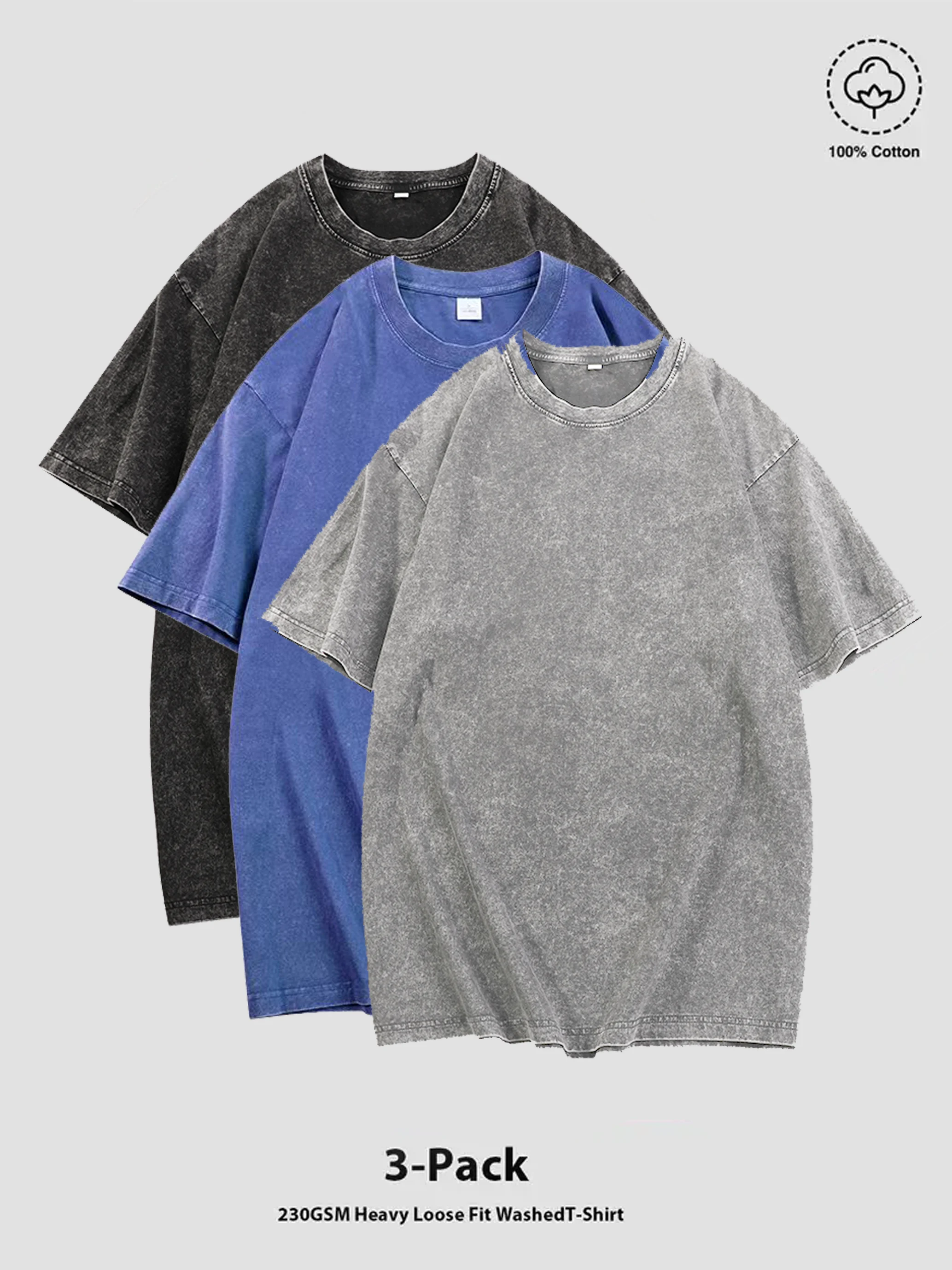 3-Piece Set 100% Cotton Loose-fit Retro Washed Top (Sports & Casual T-shirt) Suitable as gifts for various festivals
3-Piece Set 100% Cotton Loose-fit Retro Washed Top (Sports & Casual T-shirt) Suitable as gifts for various festivals