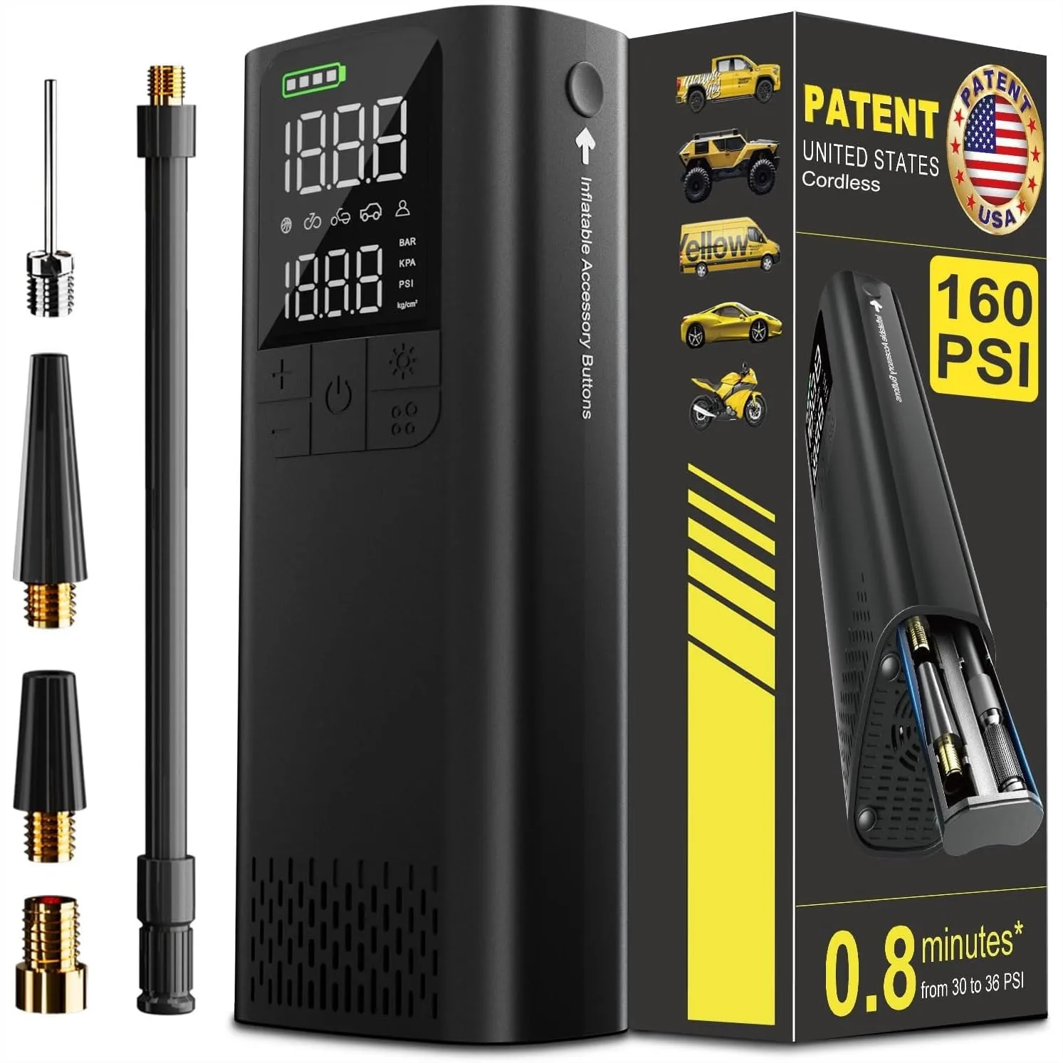 Portable Air Compressor for Car Tires, 0.8 Min Inflation 160 PSI Digital Pump with Pressure Gauge and LED Light
Portable Air Compressor for Car Tires, 0.8 Min Inflation 160 PSI Digital Pump with Pressure Gauge and LED Light