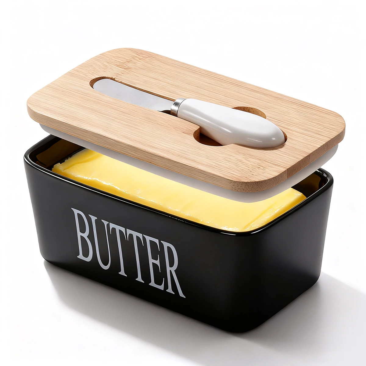 1 Set Of Ceramic Butter Dish With Bamboo Lid And Built-In Knife Butter Keeper With Double Silicone Sealing Ring Kitchen
1 Set Of Ceramic Butter Dish With Bamboo Lid And Built-In Knife Butter Keeper With Double Silicone Sealing Ring Kitchen