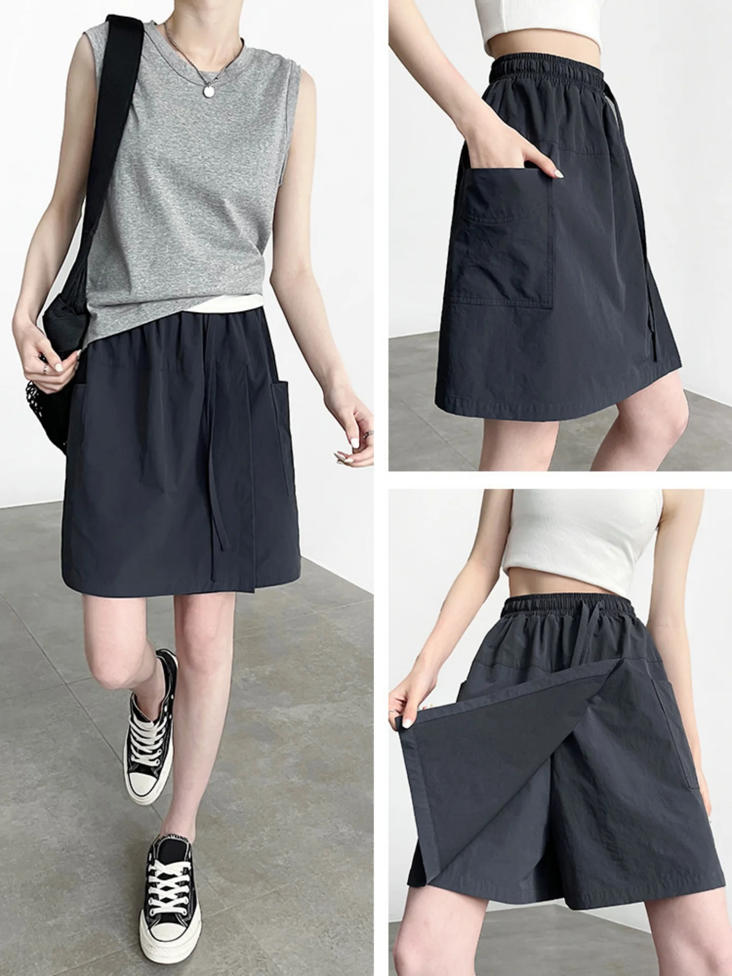 American Style Ice Silk Workwear Shorts Skirt Women Summer Thin Loose Slim Quick Dry Wide Leg Five A-Line Skirt Pants
American Style Ice Silk Workwear Shorts Skirt Women Summer Thin Loose Slim Quick Dry Wide Leg Five A-Line Skirt Pants