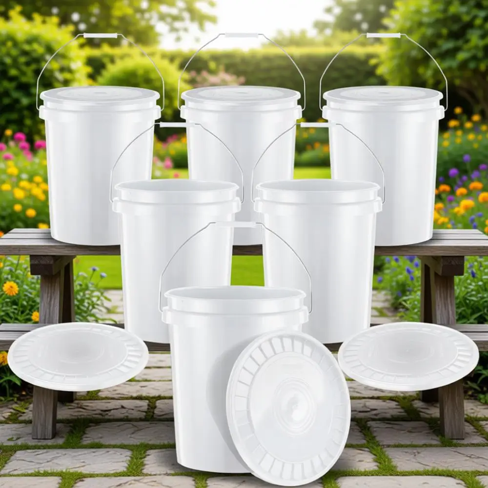 Набор из 6 прочных белых пластиковых ведер объемом 5 галлонов с защелкивающимися крышками для многоцелевого хранения и использования
Набор из 6 прочных белых пластиковых ведер объемом 5 галлонов с защелкивающимися крышками для многоцелевого хранения и использования