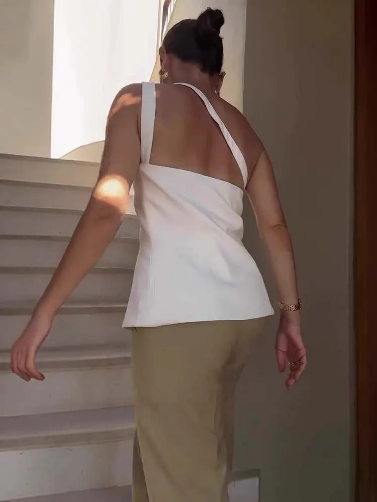 Temperament Slim Commute Two Piece Sets Summer Color Blocked Women's Outfits Elegant Off Shoulder Single Breasted Vest&Pants Set 
Temperament Slim Commute Two Piece Sets Summer Color Blocked Women's Outfits Elegant Off Shoulder Single Breasted Vest&Pants Set