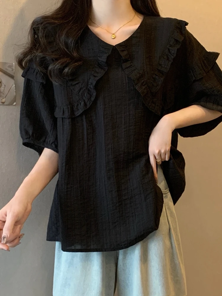 Slimming Doll Collar Short Sleeve Shirt Women's Summer Fashion plus Size Conceal Belly Meat Base Shirt Korean Style T-shirt
Slimming Doll Collar Short Sleeve Shirt Women's Summer Fashion plus Size Conceal Belly Meat Base Shirt Korean Style T-shirt