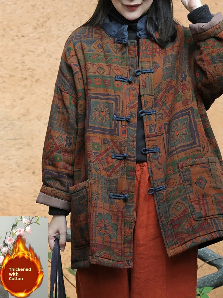 Thiened Хлопковая куртка с принтом на пуговицах, теплая свободная верхняя одежда в китайском стиле в стиле ретро для женщин, этническая одежда Long Sve
Thiened Хлопковая куртка с принтом на пуговицах, теплая свободная верхняя одежда в китайском стиле в стиле ретро для женщин, этническая одежда Long Sve