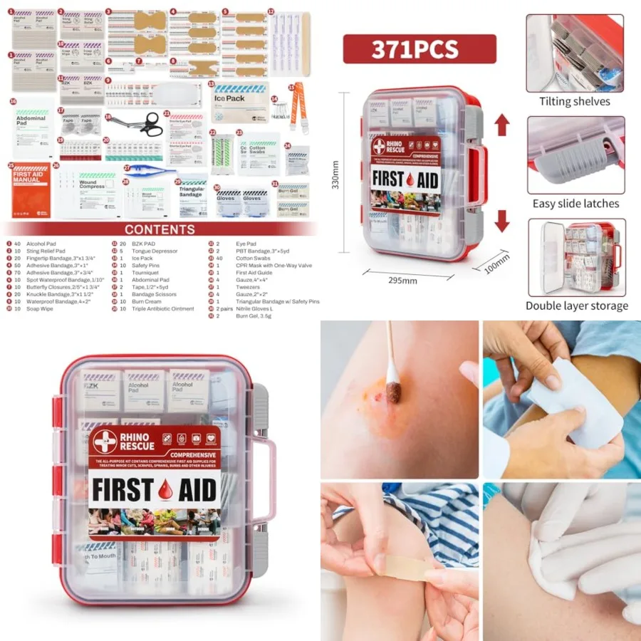 371 Pieces OSHA All-Purpose First Aid Kit, 100-Person Home Office Professional Medical Supplies, Ideal for Emergency, School, B
371 Pieces OSHA All-Purpose First Aid Kit, 100-Person Home Office Professional Medical Supplies, Ideal for Emergency, School, B