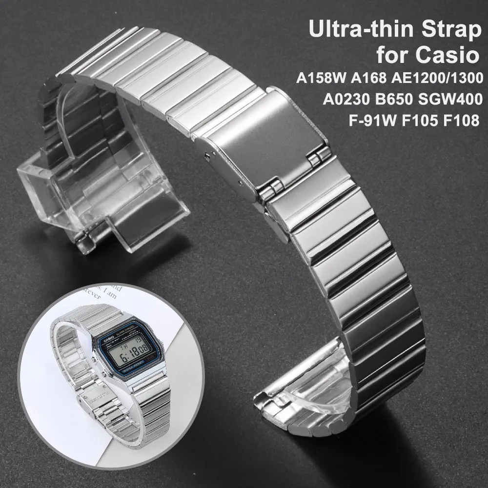 Ремешок из нержавеющей стали 18 мм 20 мм для CASIO A158, ремешок F-91/A159/A168/A169/AQ230/AE500W, ультратонкий металлический ремешок для браслетов
Ремешок из нержавеющей стали 18 мм 20 мм для CASIO A158, ремешок F-91/A159/A168/A169/AQ230/AE500W, ультратонкий металлический ремешок для браслетов