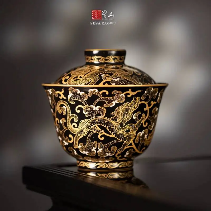 Holy Mountain High-End Tea Set, Black Glaze, With Gold And Silver, Large Han Five Dragons Pattern, Gold-Trimmed Bowl, Jingdezhen
Holy Mountain High-End Tea Set, Black Glaze, With Gold And Silver, Large Han Five Dragons Pattern, Gold-Trimmed Bowl, Jingdezhen