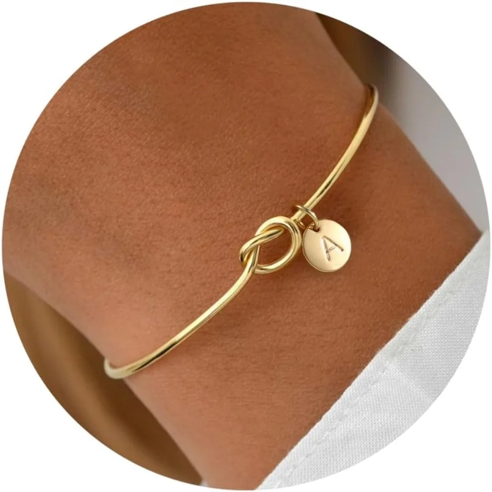 Dainty Knot Initial Bracelet for Women – Personalized Letter A-Z Cuff Bangle
Dainty Knot Initial Bracelet for Women – Personalized Letter A-Z Cuff Bangle
