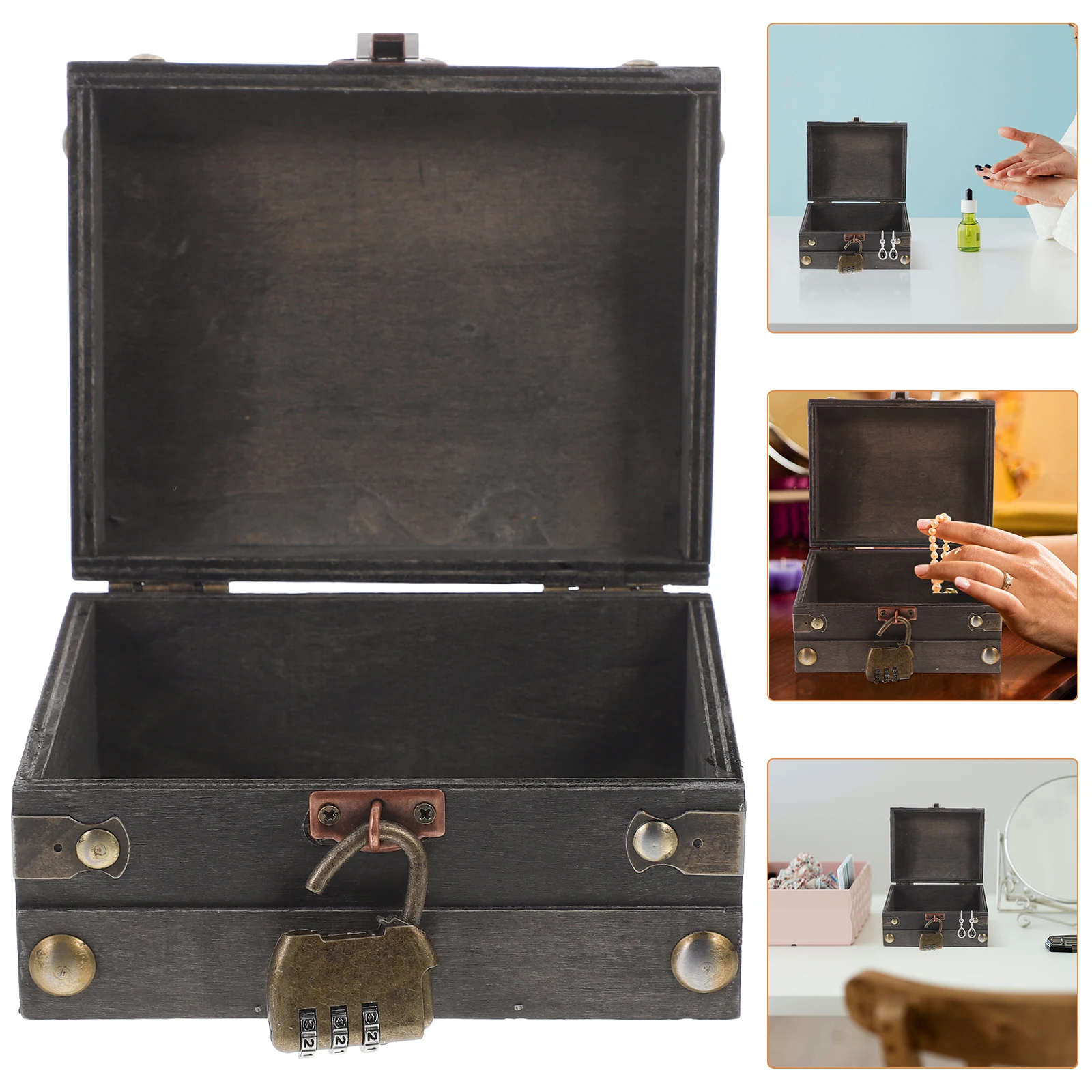 Vintage Storage Box Trinket Holder Retro Treasure Chest with Lock Jewelry Handheld Travel Case Wood
Vintage Storage Box Trinket Holder Retro Treasure Chest with Lock Jewelry Handheld Travel Case Wood