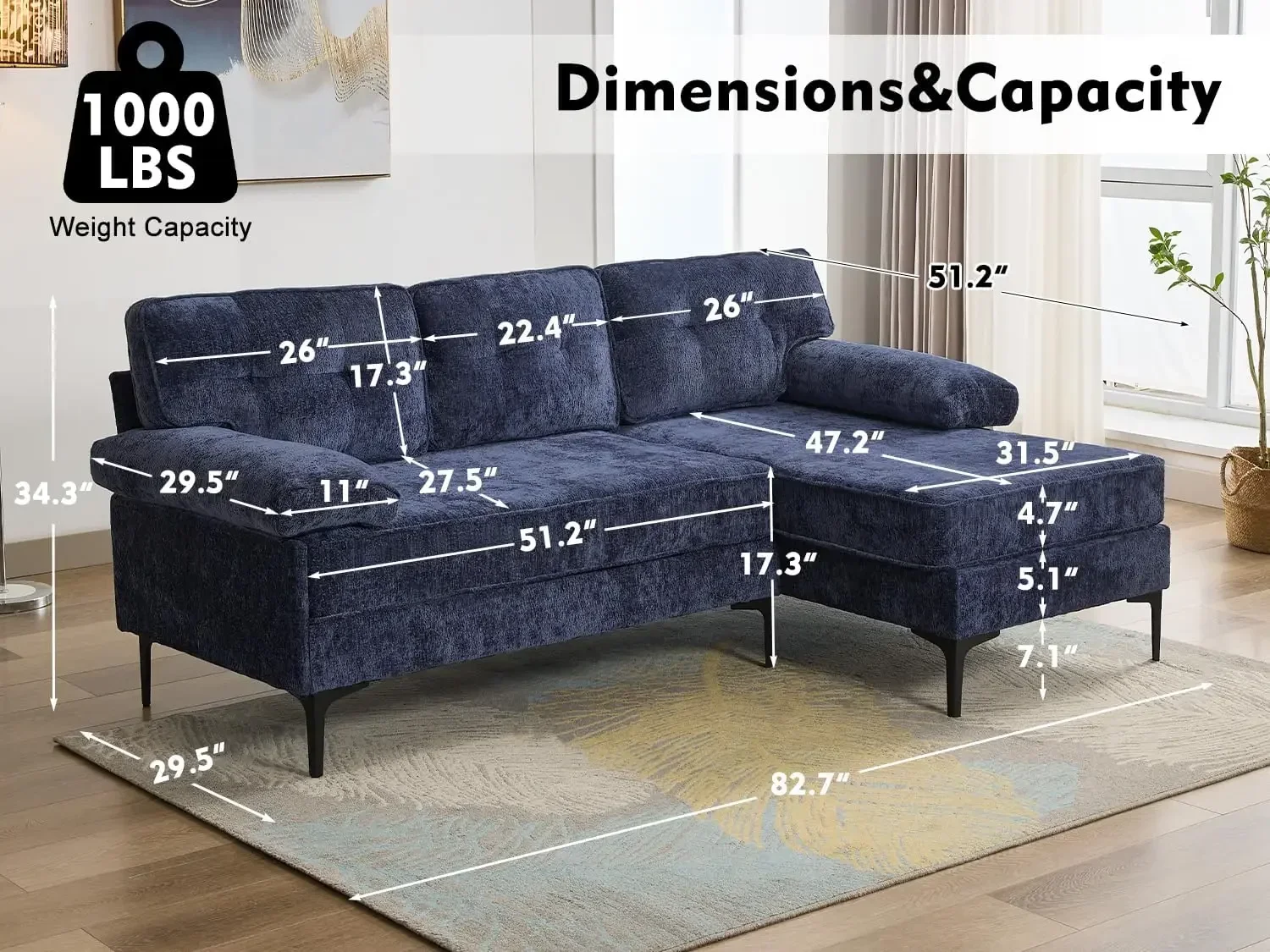 82.7" Convertible Sectional Sofa, L Shaped Couch w/ Reversible Chaise, Modern Chenille Sectional Sofa for Living Room, Apartment
82.7" Convertible Sectional Sofa, L Shaped Couch w/ Reversible Chaise, Modern Chenille Sectional Sofa for Living Room, Apartment