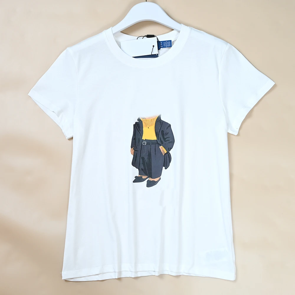 Slim Fit round Ne ort Sve T-irt Ladies Cotton Embroidery Cartoon Pattern Single Rubber Printing Summer New Arrival
Slim Fit round Ne ort Sve T-irt Ladies Cotton Embroidery Cartoon Pattern Single Rubber Printing Summer New Arrival