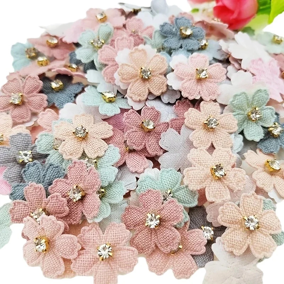 A set of 20 small fabric flower patches, perfect for use in projects, hair accessories, headbands, bows, and hat decorations.
A set of 20 small fabric flower patches, perfect for use in projects, hair accessories, headbands, bows, and hat decorations.