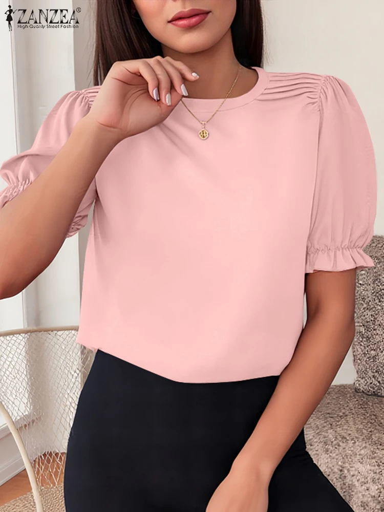 Women Summer Blouse 2025 ZANZEA Fashion Short Sleeve Work OL Tops Elegant Solid O Neck Blusas Tunic Stylish Ruffle Holiday Shirt
Women Summer Blouse 2025 ZANZEA Fashion Short Sleeve Work OL Tops Elegant Solid O Neck Blusas Tunic Stylish Ruffle Holiday Shirt