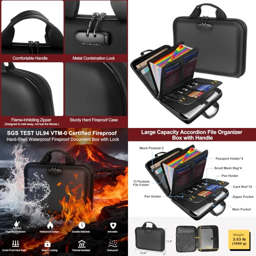 Fireproof Document Box with Lock, Hard-Shell Case Important Document Organizer with 13 Pocket Accordion File Folder, Portable O
Fireproof Document Box with Lock, Hard-Shell Case Important Document Organizer with 13 Pocket Accordion File Folder, Portable O