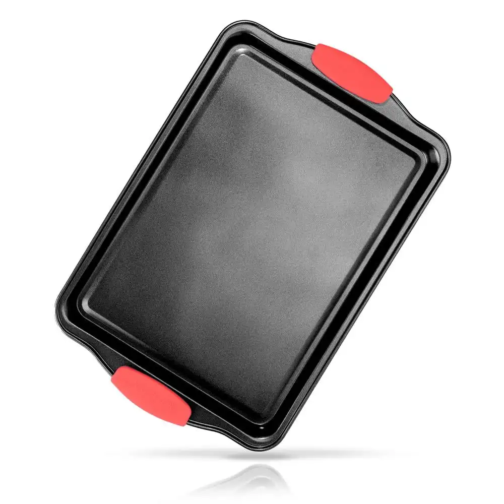 13” Non-Stick Cookie Sheet, Small Gray Commercial Grade Carbon Metal W/ Red Handles
13” Non-Stick Cookie Sheet, Small Gray Commercial Grade Carbon Metal W/ Red Handles