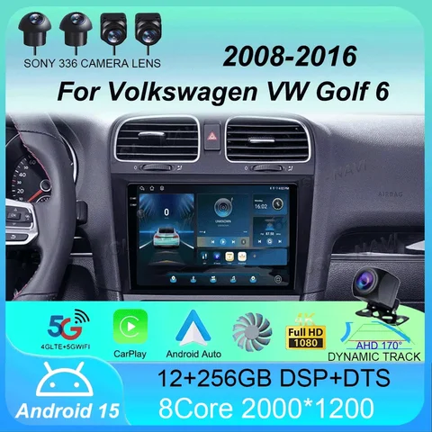 Car Radio Android 15 Carplay Auto 4G+WIFI For Volkswagen VW Golf 6 2008 - 2016 Multimedia Video Player GPS Navigation DSP Stereo