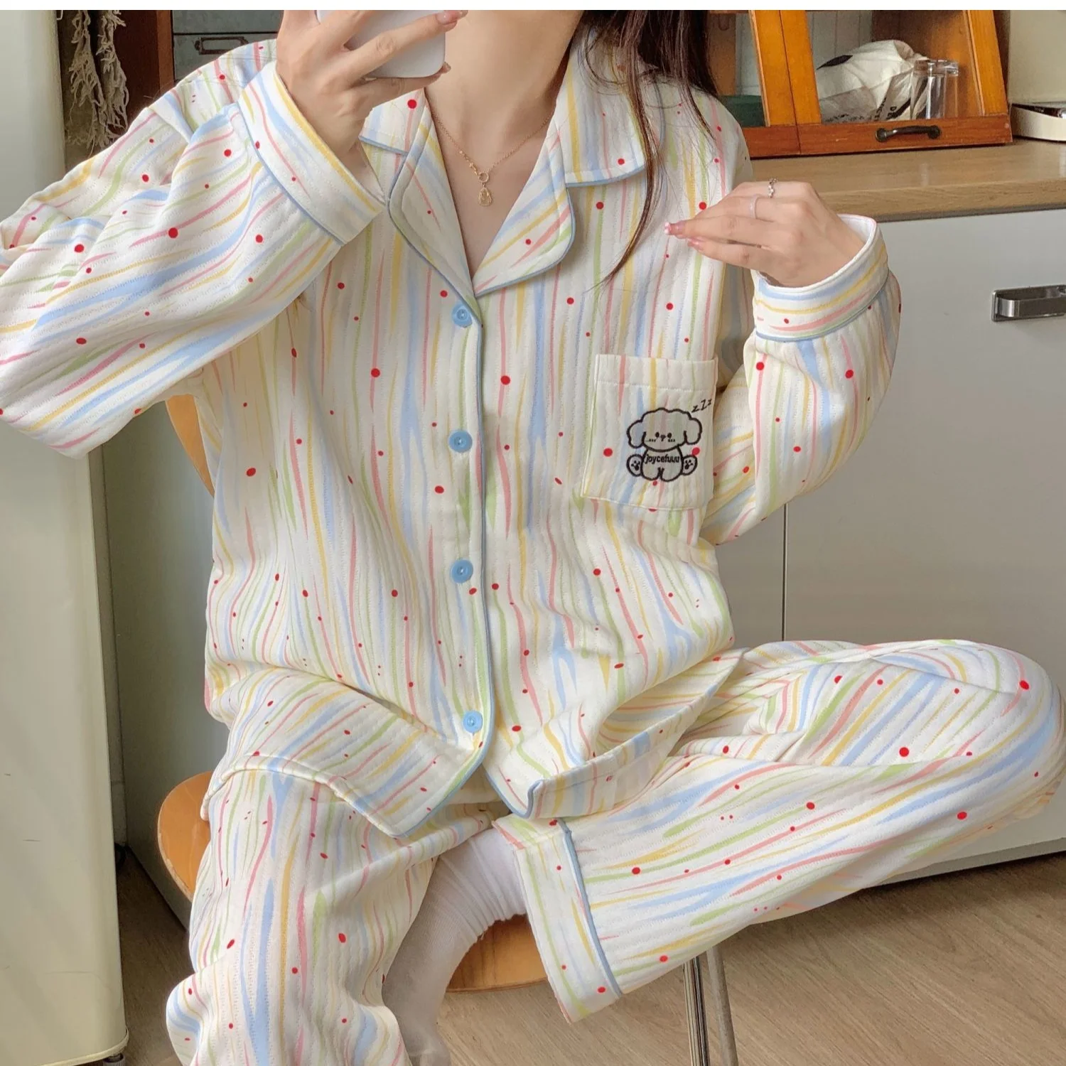 Thickened Cotton Sleepwear Long Sleeve Polka Dot Print Home Clothes for Women Korean Style Autumn Winter New Style Warm Set
Thickened Cotton Sleepwear Long Sleeve Polka Dot Print Home Clothes for Women Korean Style Autumn Winter New Style Warm Set