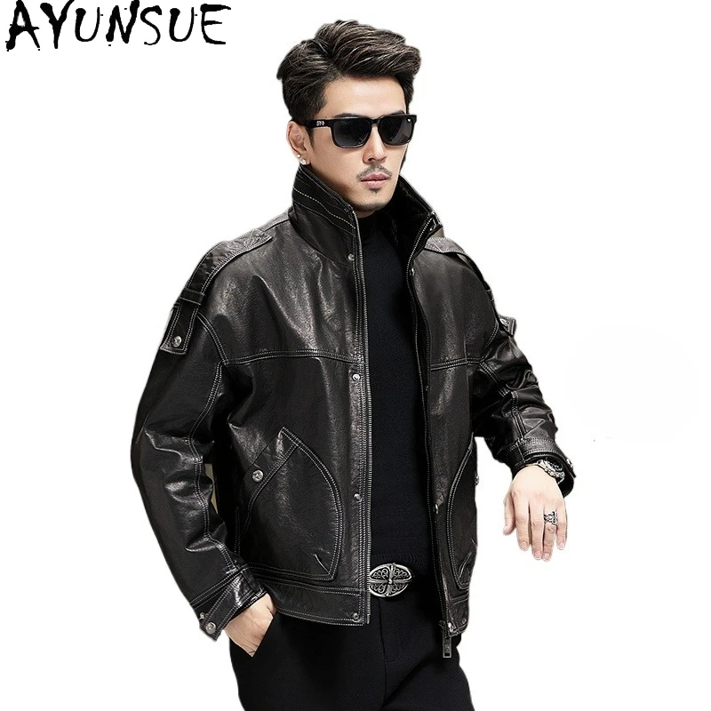 AYUNSUE Top Layer Cowhide Leather Jackets Man Fashion Stand Collar 100% Real Cow Leather Motorcycle Jacket Coat Loose Streetwear
AYUNSUE Top Layer Cowhide Leather Jackets Man Fashion Stand Collar 100% Real Cow Leather Motorcycle Jacket Coat Loose Streetwear