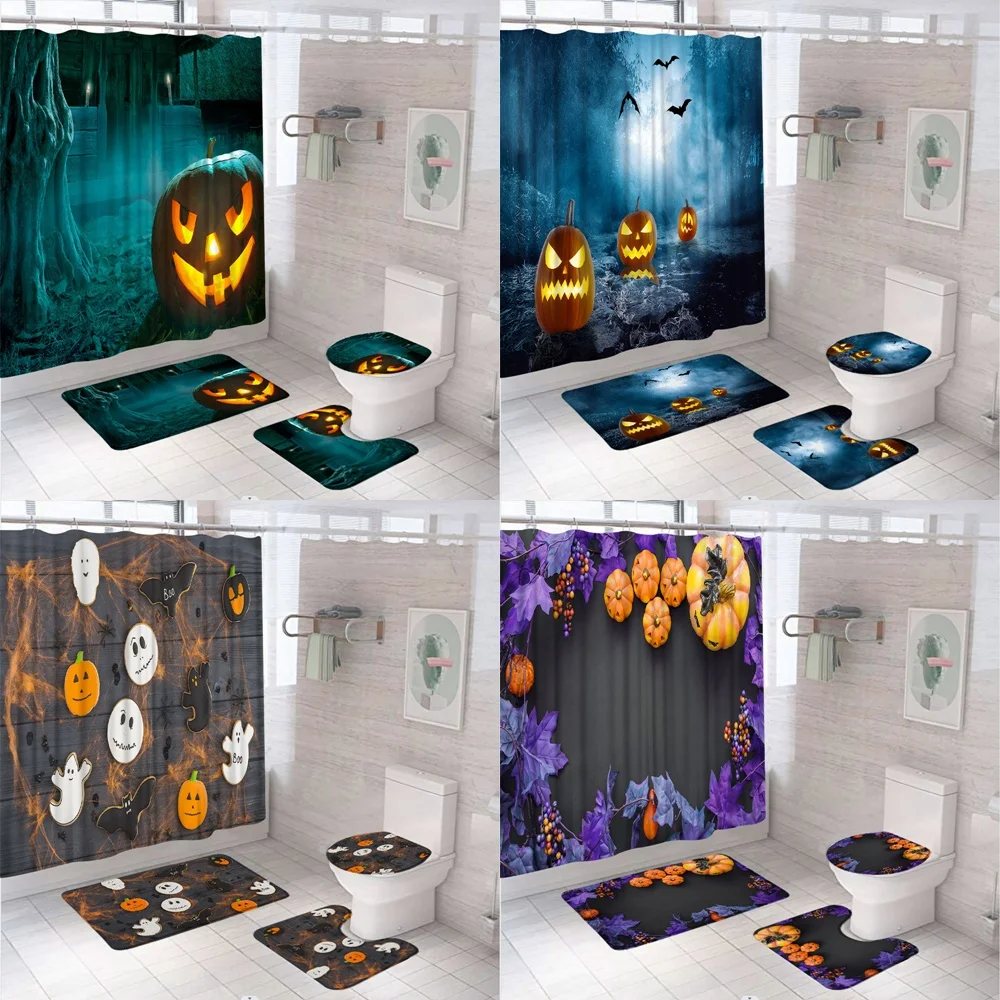 4PCS Halloween Bathroom Set Shower Curtain Rug Horror Cemetery Pumpkin Head Lantern Dead Tree Bath Curtains Home Decor With Hook
4PCS Halloween Bathroom Set Shower Curtain Rug Horror Cemetery Pumpkin Head Lantern Dead Tree Bath Curtains Home Decor With Hook