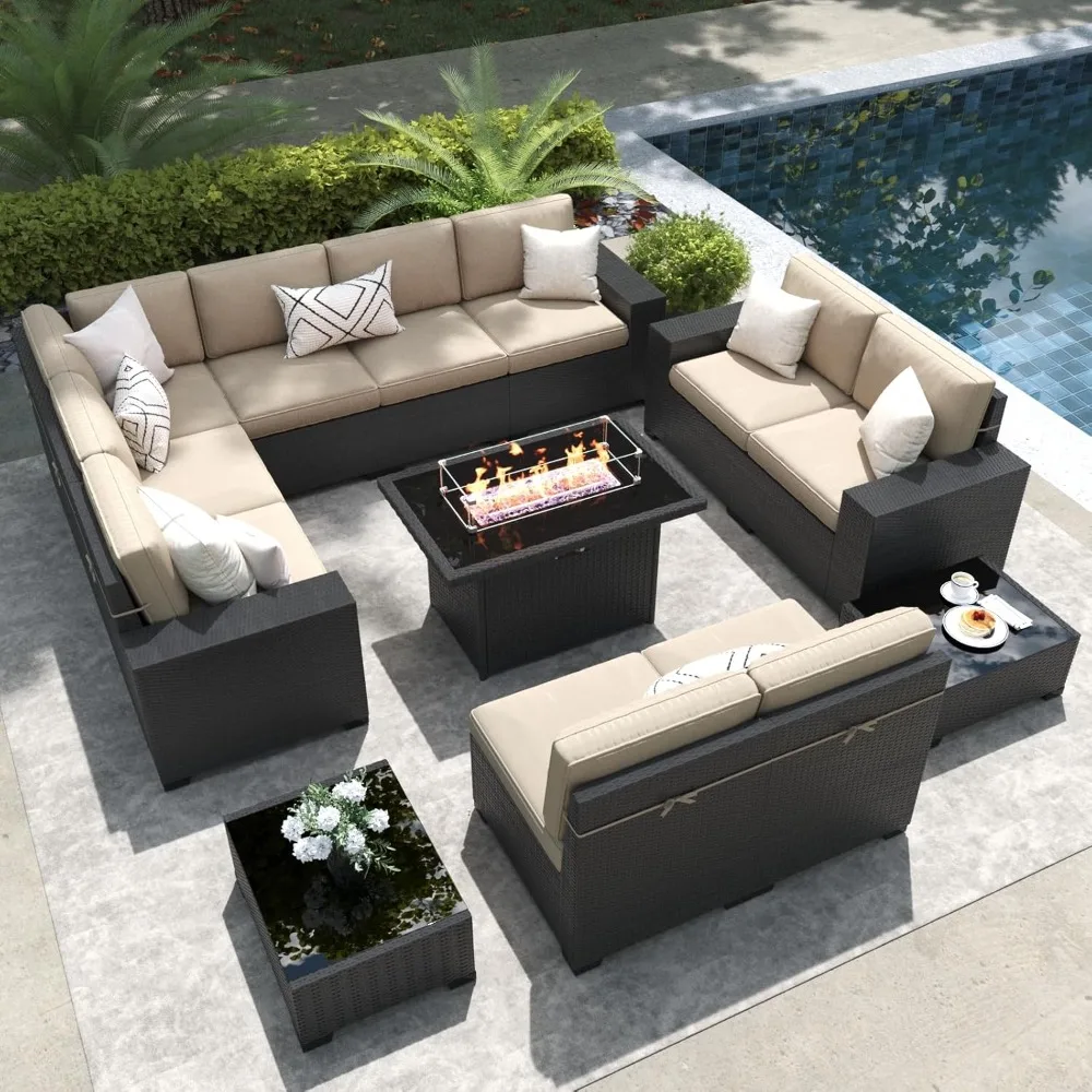 13 Pieces Outdoor Patio Furniture Set with 44" Fire Pit Table Rattan Sectional Sofa Conversation Sets, Patio Furniture Set
13 Pieces Outdoor Patio Furniture Set with 44" Fire Pit Table Rattan Sectional Sofa Conversation Sets, Patio Furniture Set