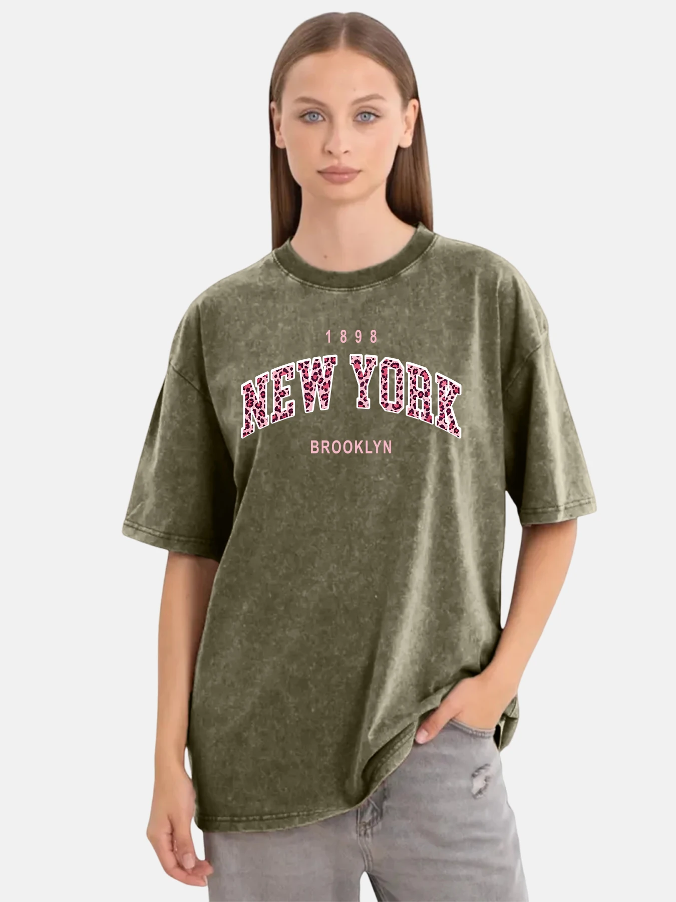 Pink Leopard Print New York Print Washed T Shirts Women Summer Cool T-Shirt Breathable Retro Tops Casual Cotton Short Sleeve
Pink Leopard Print New York Print Washed T Shirts Women Summer Cool T-Shirt Breathable Retro Tops Casual Cotton Short Sleeve
