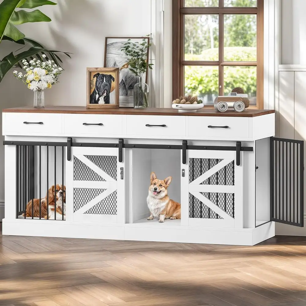 71" Large Dog Crate or 1 or 2 Dogs, Indoor Wooden Dog Cage with Removable Divider & 4 Storage Ders - Heavy Duty Dog Kennel urnit
71" Large Dog Crate or 1 or 2 Dogs, Indoor Wooden Dog Cage with Removable Divider & 4 Storage Ders - Heavy Duty Dog Kennel urnit