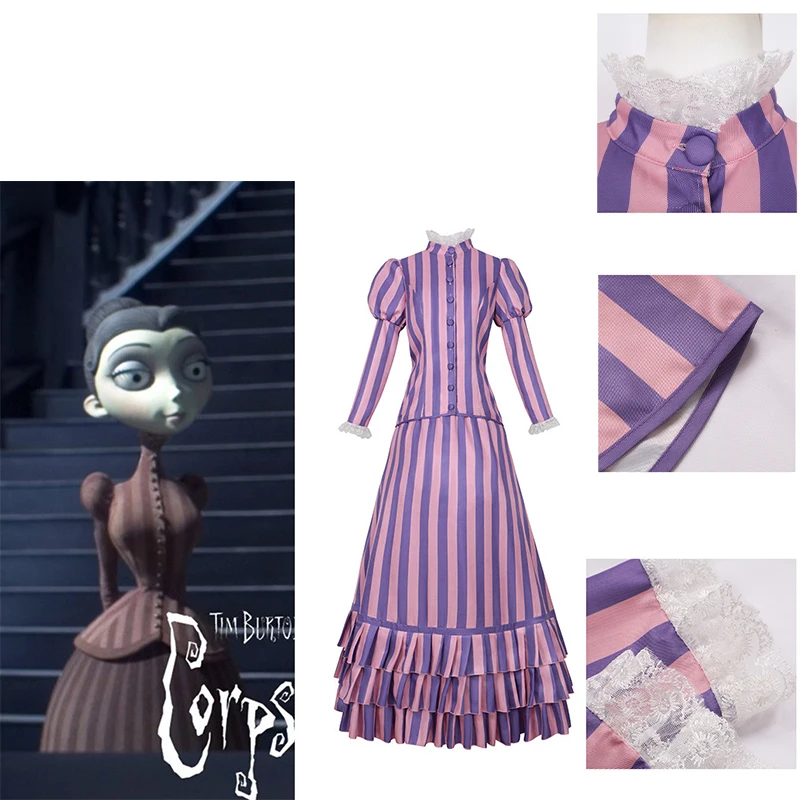 Women Historical Victorian Strips Walking Suit Tim Burton's Corpse Bride Court Dress Victoria Everglot Cosplay Costume Halloween
Women Historical Victorian Strips Walking Suit Tim Burton's Corpse Bride Court Dress Victoria Everglot Cosplay Costume Halloween