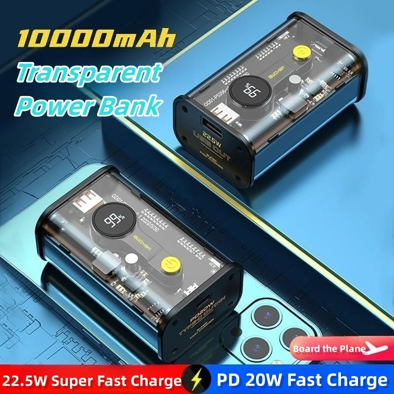 Transparent Power Bank 10000mAh 22.5W Fast Charging Powerbank for iPhone 14 13 X Huawei Xiaomi Portable Charger Spare Battery
Transparent Power Bank 10000mAh 22.5W Fast Charging Powerbank for iPhone 14 13 X Huawei Xiaomi Portable Charger Spare Battery