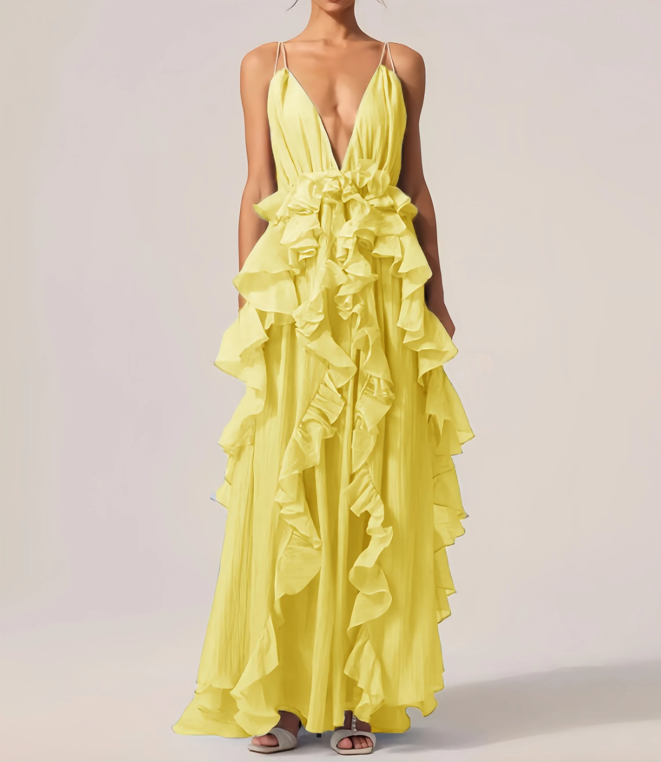 Yellow V-neck Strapped Dress Women Backless Sleeveless High Waisted Chic Vestidos Bodycon Summer Holiday Clothing Lady
Yellow V-neck Strapped Dress Women Backless Sleeveless High Waisted Chic Vestidos Bodycon Summer Holiday Clothing Lady