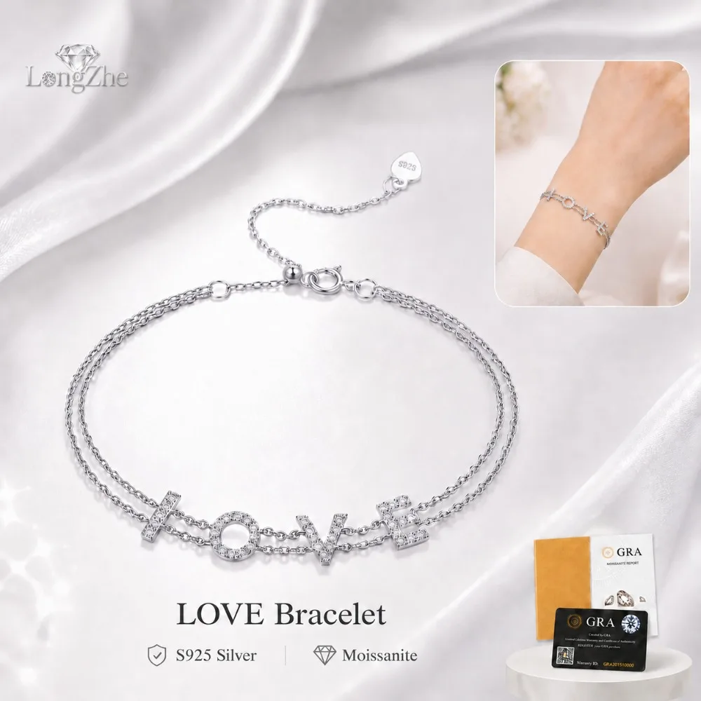 Moissanite Bracelet for Women S925 Sterling Silver LOVE Letter Chain 16+5cm GRA Certified Dainty Daily Wear Jewelry Gift
Moissanite Bracelet for Women S925 Sterling Silver LOVE Letter Chain 16+5cm GRA Certified Dainty Daily Wear Jewelry Gift