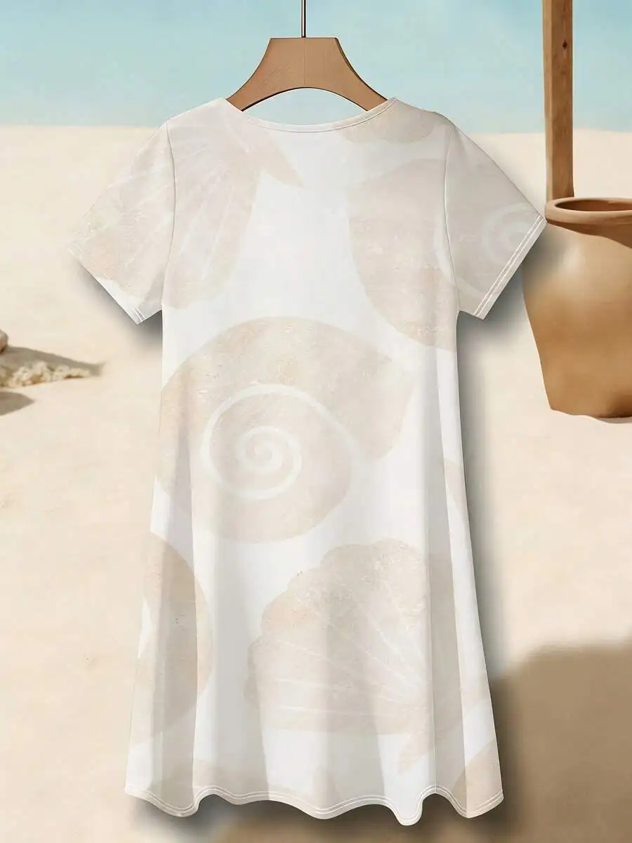 Womens Casual Seashell Spiral Print Short Sleeve Crew Neck Dress For Leisure
Womens Casual Seashell Spiral Print Short Sleeve Crew Neck Dress For Leisure