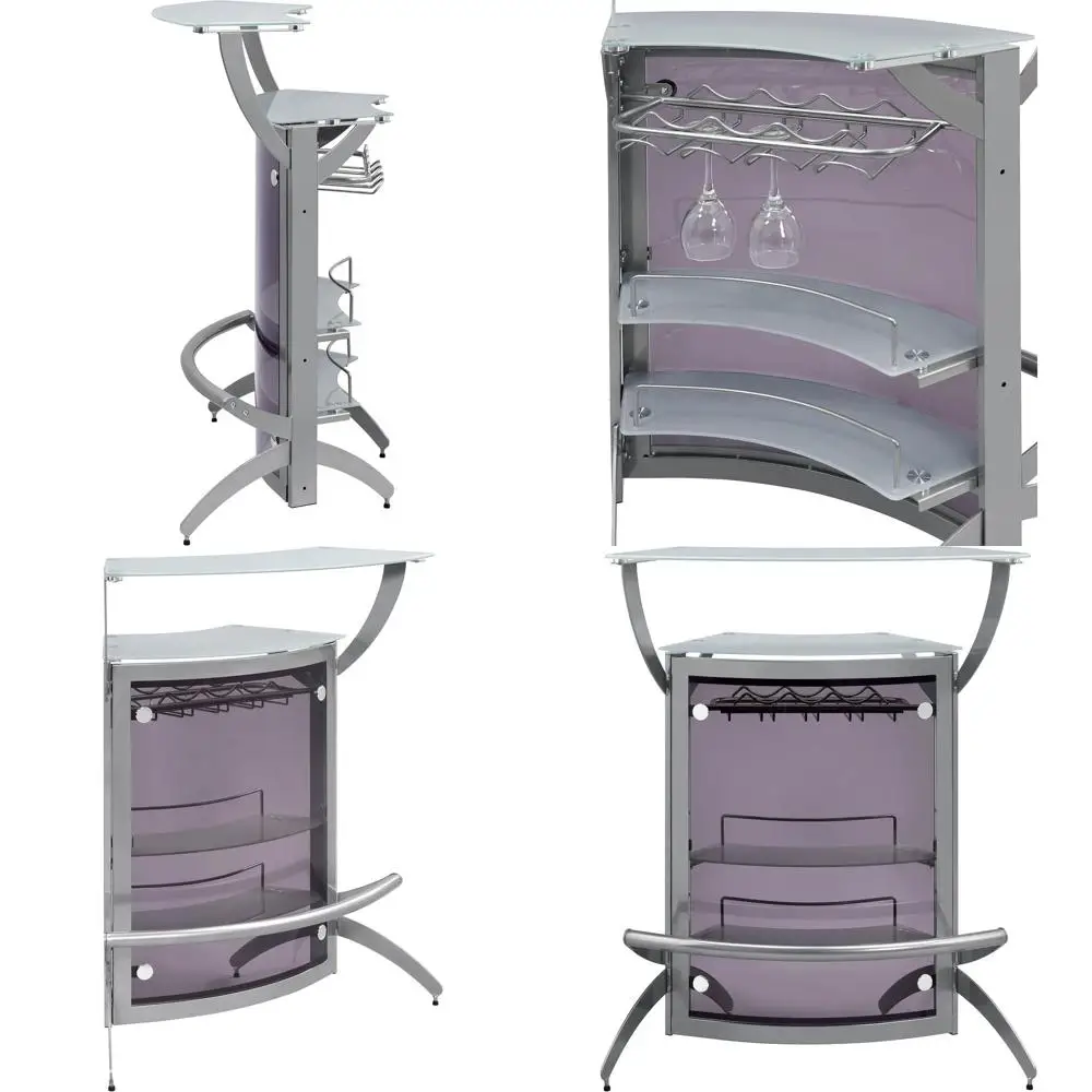 Металлический и стеклянный изогнутый барный шкаф Dallas с винной полкой и держателем для бокалов - серебристый, для столовой/кухни - 100135
Металлический и стеклянный изогнутый барный шкаф Dallas с винной полкой и держателем для бокалов - серебристый, для столовой/кухни - 100135