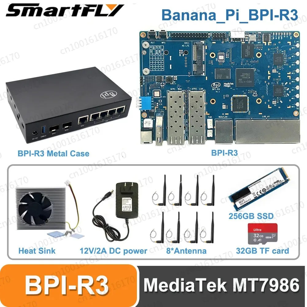 Banana Pi BPI R3 MediaTek MT7986 quad core Router Development Board,2G DDR RAM ,8G eMMC Flash Support Wi-Fi6 5 GbE network port
Banana Pi BPI R3 MediaTek MT7986 quad core Router Development Board,2G DDR RAM ,8G eMMC Flash Support Wi-Fi6 5 GbE network port