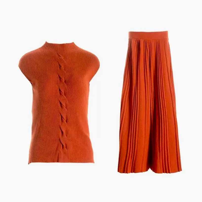 Elegant Slim Fit Knitted Dress And Pants Set Orange Red High Elasticity Woolen Fashion Ensemble for Women in Their 20s to 30s
Elegant Slim Fit Knitted Dress And Pants Set Orange Red High Elasticity Woolen Fashion Ensemble for Women in Their 20s to 30s