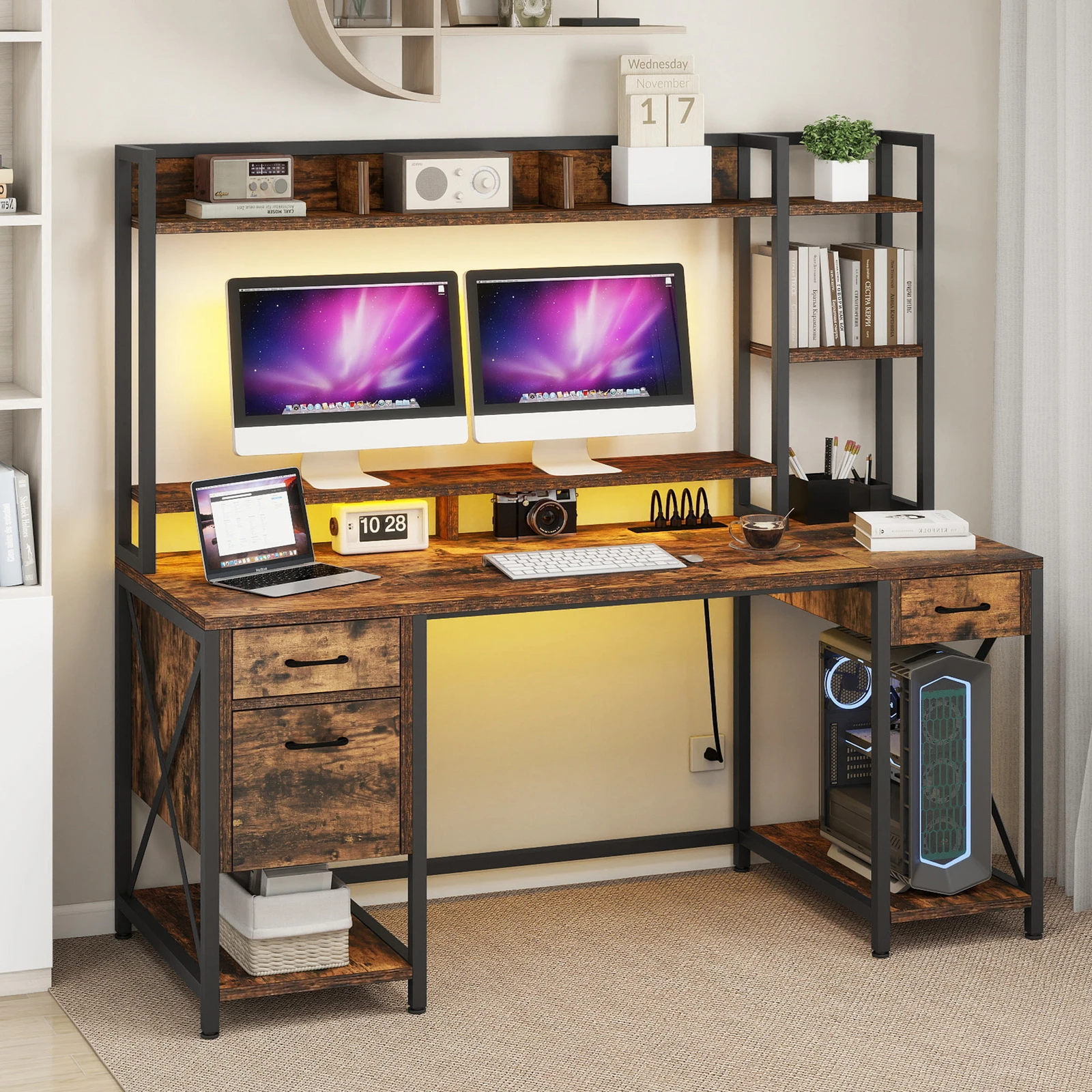 Computer Desk with LED Lights & Power Outlets Home Office Desk with Hutch
Computer Desk with LED Lights & Power Outlets Home Office Desk with Hutch