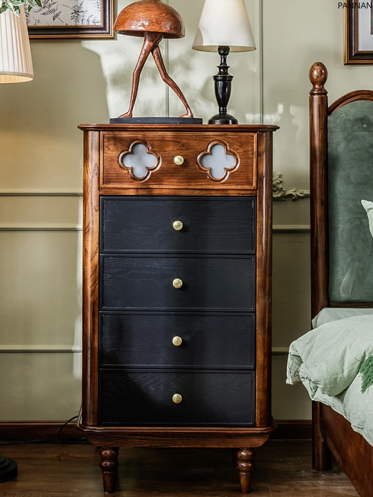 French retro solid wood chest, bedroom, bedside cabinet, living room, antique five-bucket locker
French retro solid wood chest, bedroom, bedside cabinet, living room, antique five-bucket locker