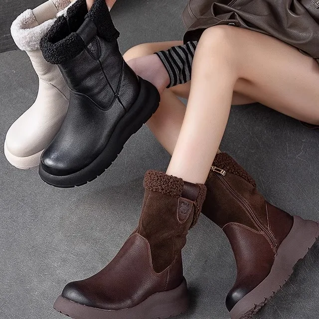 Warm Fleece Lined Mid-Calf Snow Boots Thick Heel Women's Short Boots Winter Fashion Leather Booties round Toe Flat Heel Boots
Warm Fleece Lined Mid-Calf Snow Boots Thick Heel Women's Short Boots Winter Fashion Leather Booties round Toe Flat Heel Boots