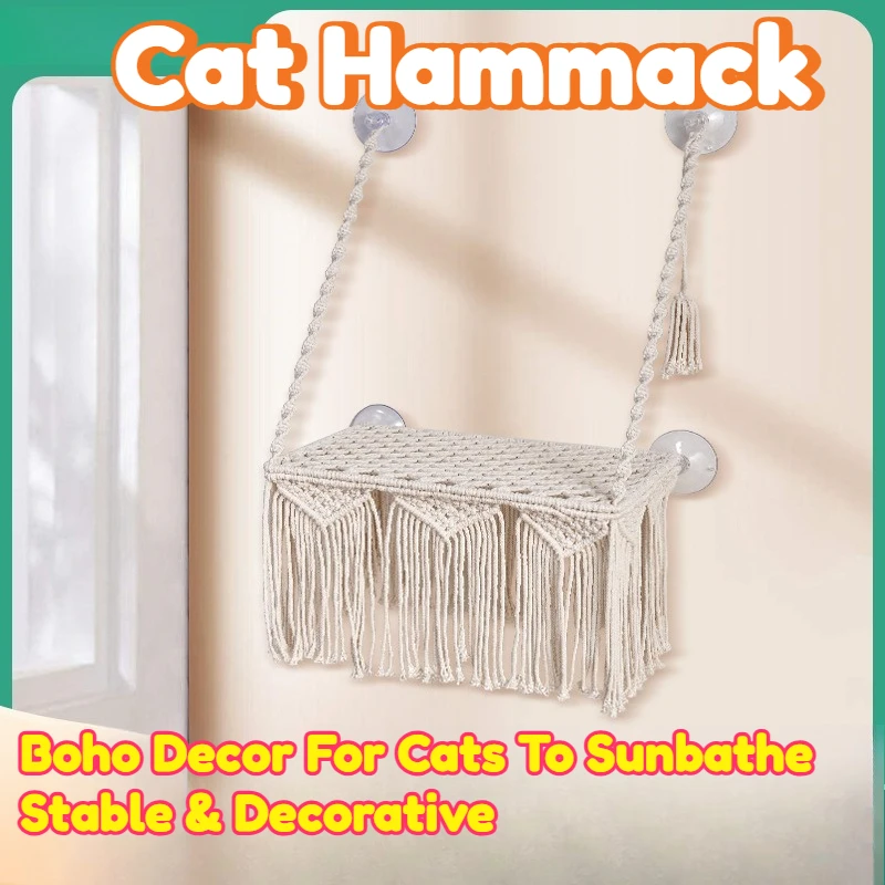 Cat Hammock Window Swing Suction Cup Mounted Handmade Cotton Rope Tassel Trim Beige No Nails Boho Decor Climbing Sunbathing
Cat Hammock Window Swing Suction Cup Mounted Handmade Cotton Rope Tassel Trim Beige No Nails Boho Decor Climbing Sunbathing